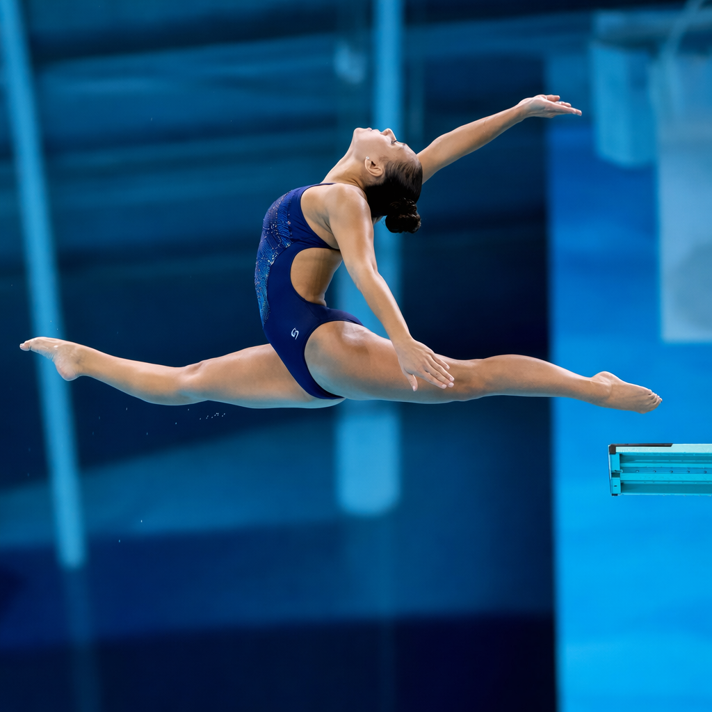 Flexible diver performing a stretching pose