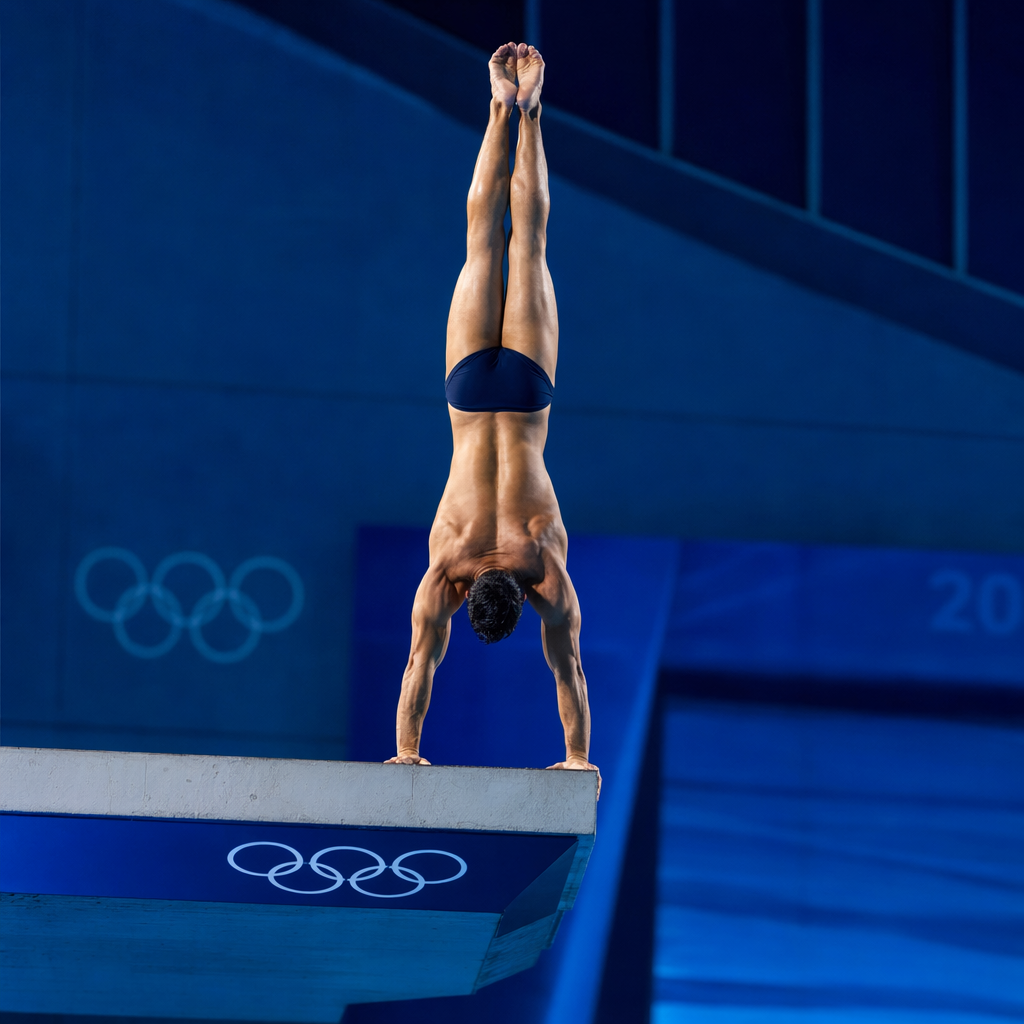 Athletic diver showing physical excellence during training